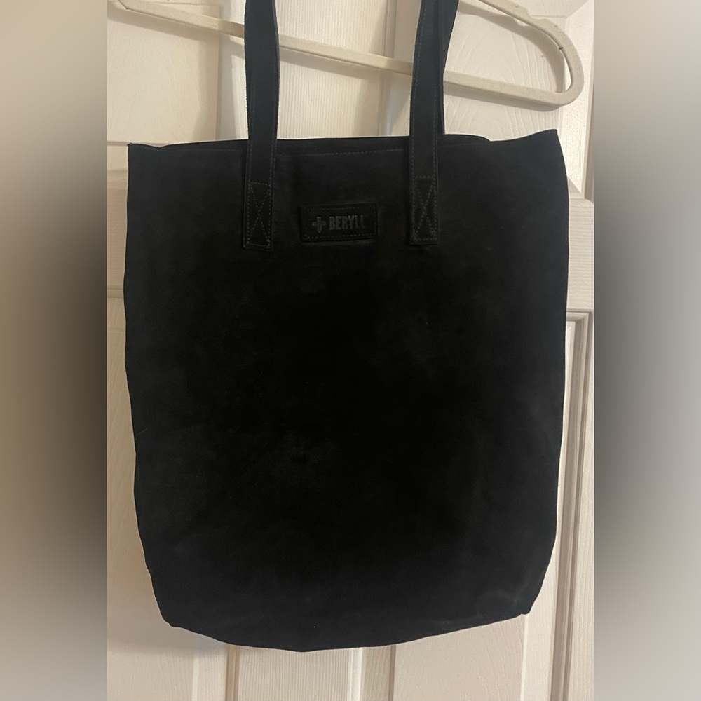 +Beryll large black suede tote bag